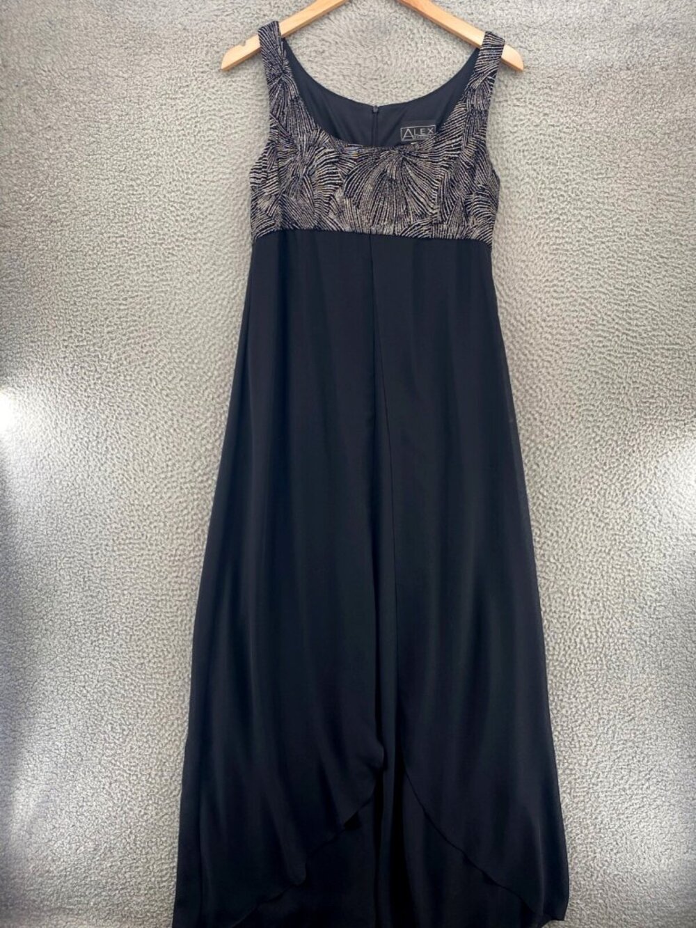 Alex Evenings Dress Womens 12 Black Full Length Gown Empire Waist Event Party